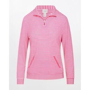 Chico’s Nicholle Stripe Half-Zip Pullover Size M pink striped